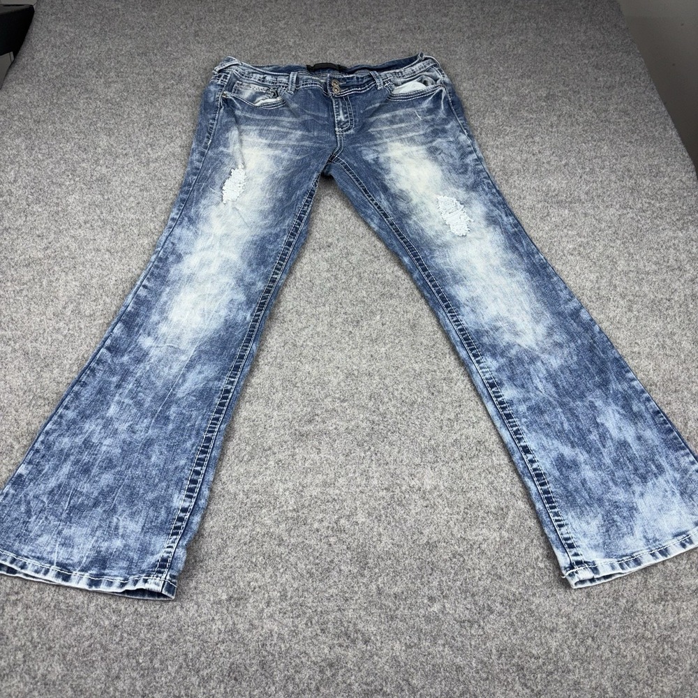 Twentyone Black Jeans Womens 15/16 Blue Bootcut Distressed Rhinestone Y2K Rue 21